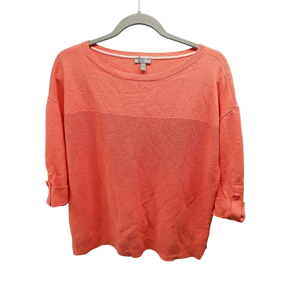T by Talbots Sweater‎ LP Coral 3/4 Sleeve Button Tab Boat Neck Cotton Blend X795